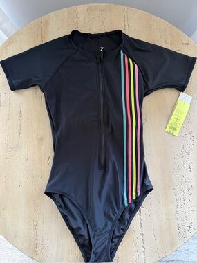 all in motion Black One-Piece Swimsuit with Neon Stripe Accents
